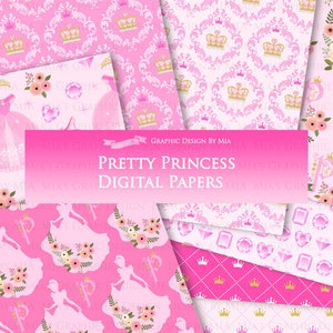 Princess, Princess Dress, Birthday Part, Princess Party, Royal, Pink, Princess Digital Paper Pack Instant Download DP111 image 2