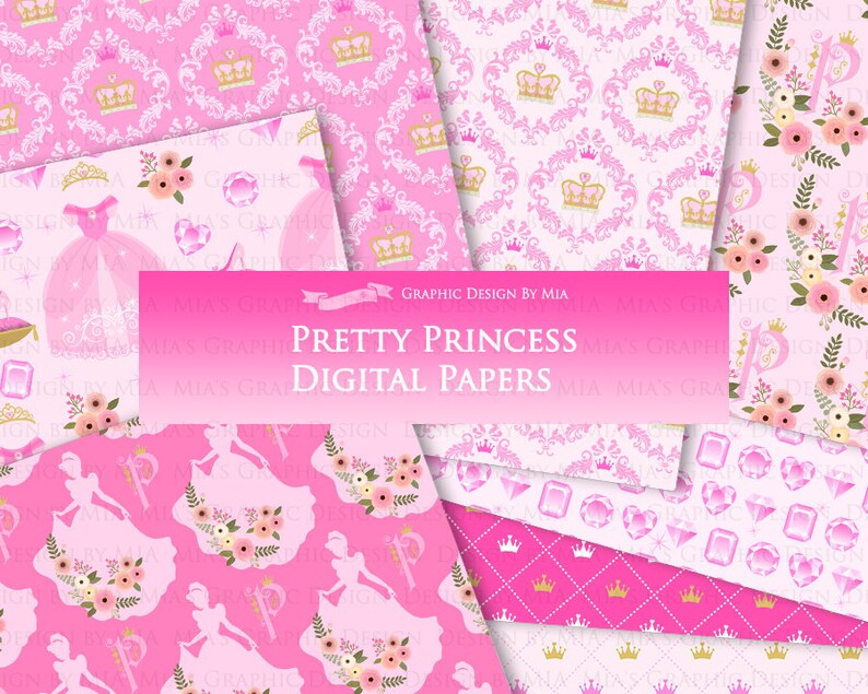 Princess, Princess Dress, Birthday Part, Princess Party, Royal, Pink, Princess Digital Paper Pack Instant Download DP111 image 2