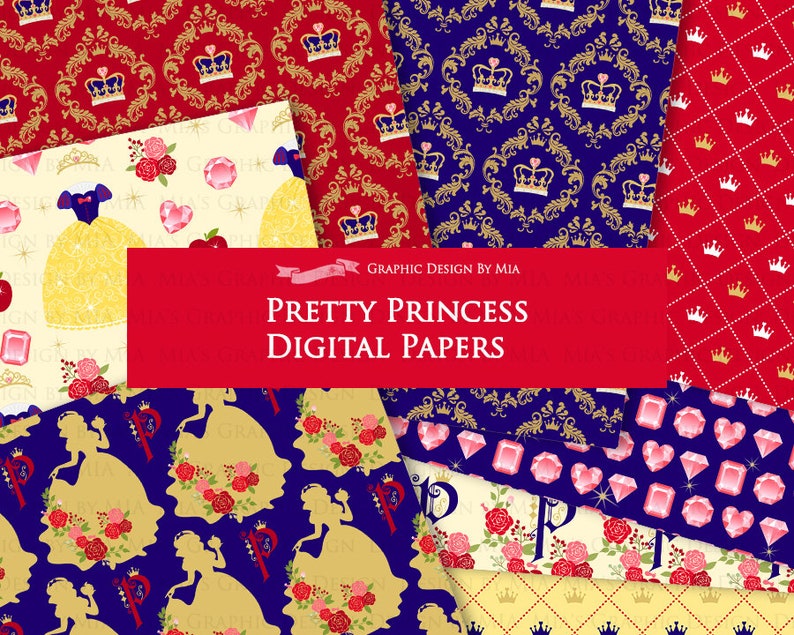 Princess, Princess Dress, Birthday Part, Princess Party, Royal, Snow White, Princess Digital Paper Pack Instant Download DP199 image 2