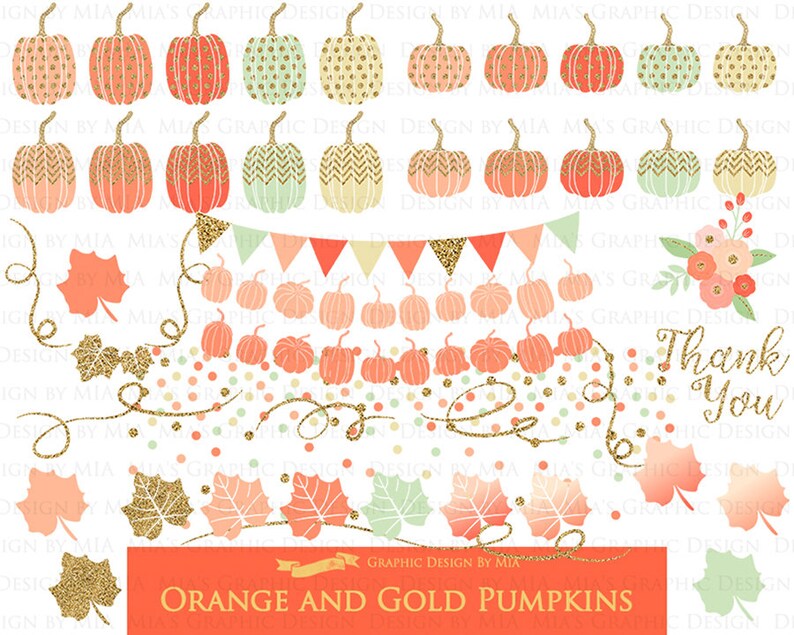 Orange and Gold Pumpkins, Pumpkin, Orange Pumpkin, Gold Pumpkin, Pumpkin Digital, Pumpkin Clip Art Instant Download CA194 image 3