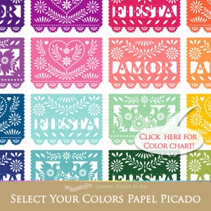 Digital Papel Picado / Set of 4 Papel Picado Clip Art / Select your colors / 46 colors / Note color numbers