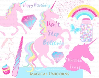 Magical Unicorns, Pink Unicorns, Einhorn, Unicorn Digital, Unicorn Clip Art - Instant Download - CA125