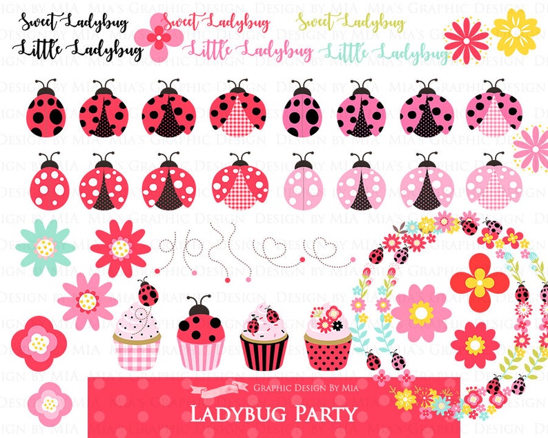 Ladybug, Ladybug Graphic, Ladybug Images, Ladybug Party, Ladybug Digital Clip Art Digital Paper Set Instant Download image 4