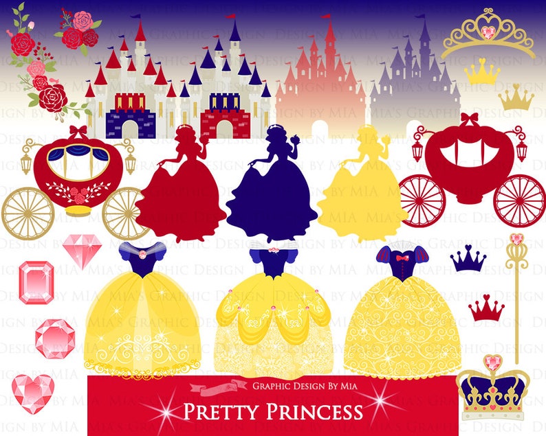 Princess, Princess Dress, Birthday Part, Princess Party, Royal, Snow White, Princess Clip Art Instant Download CA193 image 2
