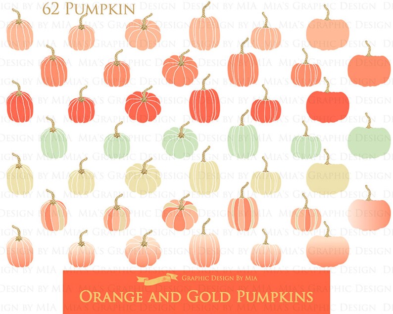 Orange and Gold Pumpkins, Pumpkin, Orange Pumpkin, Gold Pumpkin, Pumpkin Digital, Pumpkin Clip Art Digital Paper Set image 4