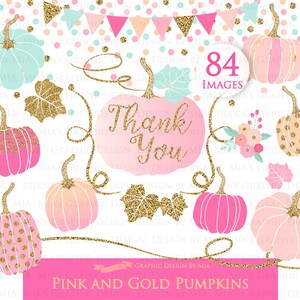 Pink and Gold Pumpkins, Pumpkin, Pink Pumpkin, Gold Pumpkin, Pumpkin Digital, Pumpkin Clip Art - Instant Download  - CA104