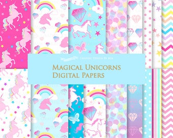 Magical Unicorns, Pink Unicorns, Einhorn, Unicorn Digital, Unicorn Digital Paper Pack - Instant Download - DP144