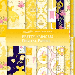 Princess, Princess Dress, Birthday Part, Princess Party, Royal, Yellow, Princess Digital Paper Pack - Instant Download - DP151