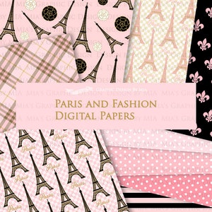 Paris, Fashion Digital Paper, Eiffel Tower, Monogram Bag, Quilted Handbag, Fashion Clip Art Digital Paper Set Instant Download image 9