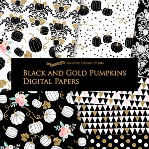 Black and Gold Pumpkins, Pumpkin, Black Pumpkin, Gold Pumpkin, Pumpkin Digital, Pumpkin Clip Art Digital Paper Set image 8