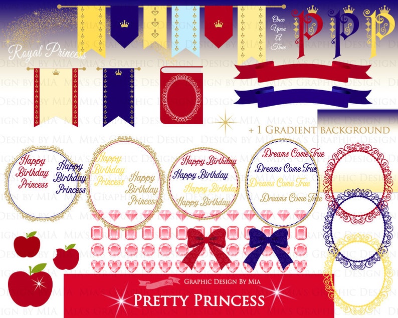 Princess, Princess Dress, Birthday Part, Princess Party, Royal, Snow White, Princess Clip Art Instant Download CA193 image 3