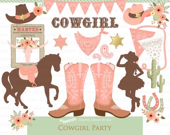 Cowgirl Clip Art, Cowgirl Digital, Cowgirl Party, Cowgirl Boots, Cowboy Boots, Peach Clip Art - CA159