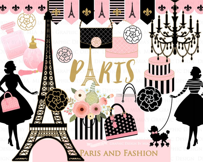 Paris, Fashion Digital Paper, Eiffel Tower, Monogram Bag, Quilted Handbag, Fashion Clip Art Digital Paper Set Instant Download image 2