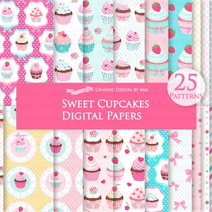 Sweet Cupcakes, Cupcake Party, Cupcake Digital, Cupcake Stand, Cupcake Birthday, Cupcake Digital Paper Pack - Instant  Download - DP078