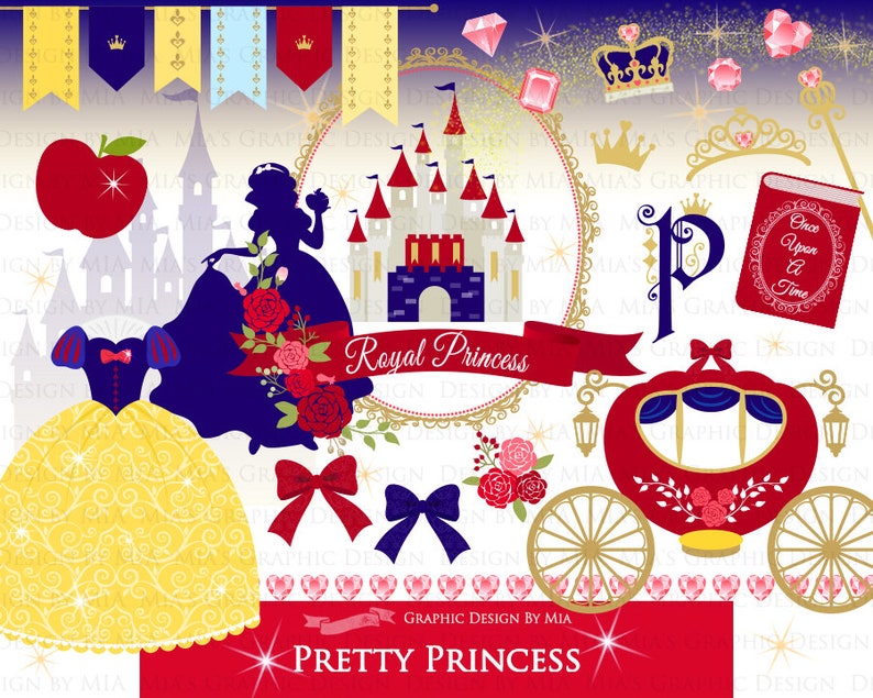 Princess, Princess Dress, Birthday Part, Princess Party, Royal, Snow White, Princess Clip Art Instant Download CA193 image 1