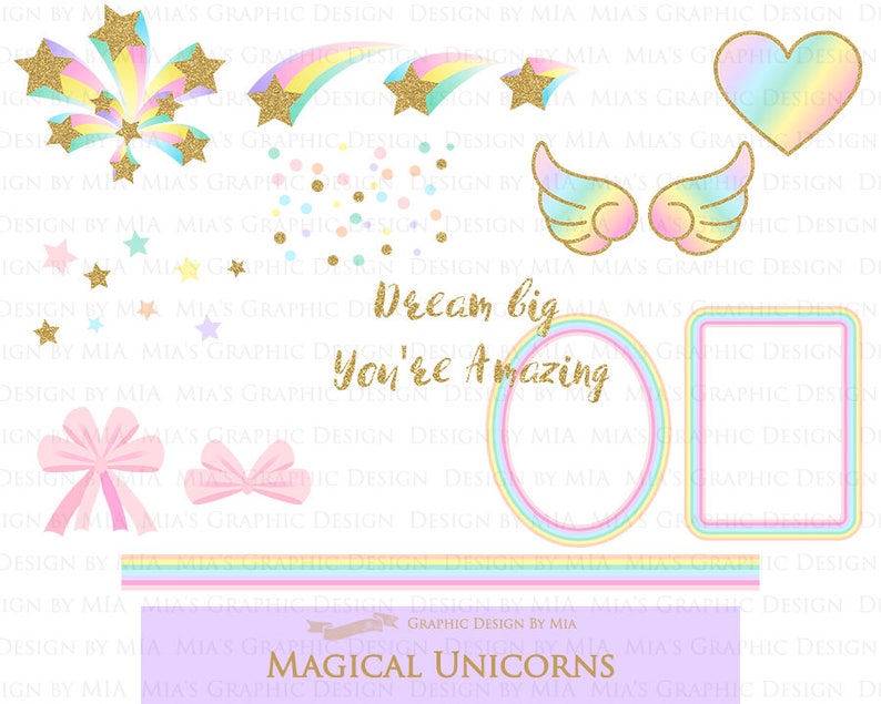 Magical Unicorns, Unicorn Horns, Unicorn faces, Unicorn heads, Gold Glitter Unicorns, Einhorn, Unicorn Clip Art Digital Paper Set image 6