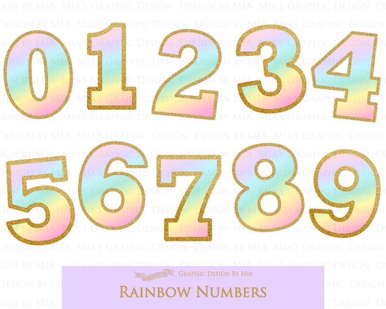 Rainbow Numbers Gold Glitter Numbers Number Clip Art - Etsy