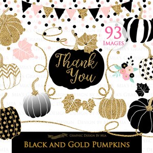 Black and Gold Pumpkins, Pumpkin, Black Pumpkin, Gold Pumpkin, Pumpkin Digital, Pumpkin Clip Art Digital Paper Set image 3