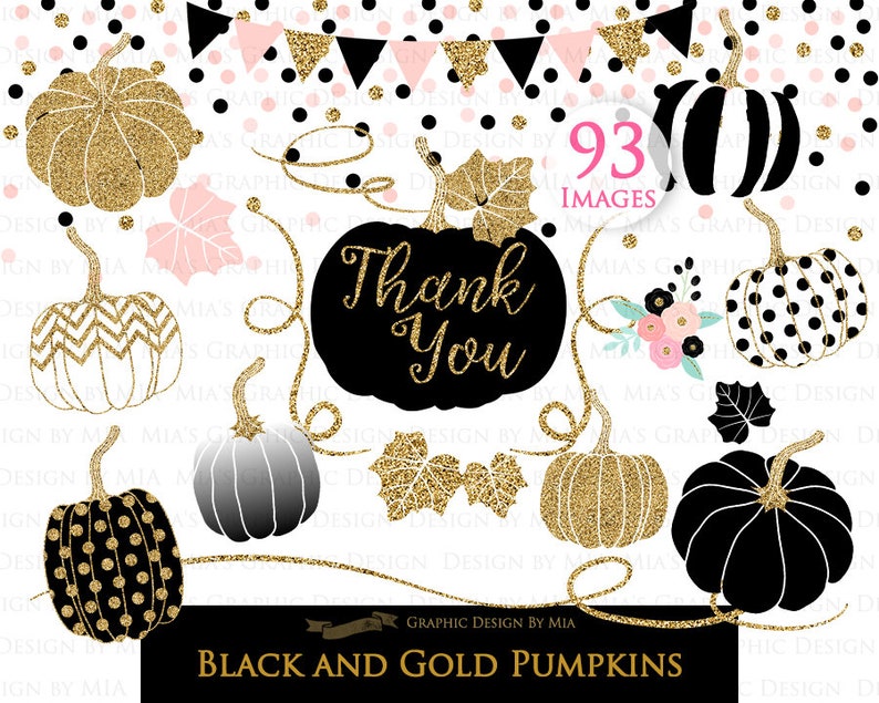 Black and Gold Pumpkins, Pumpkin, Black Pumpkin, Gold Pumpkin, Pumpkin Digital, Pumpkin Clip Art Digital Paper Set image 3