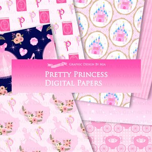 Princess, Princess Dress, Birthday Part, Princess Party, Royal, Pink, Princess Digital Paper Pack Instant Download DP111 image 3