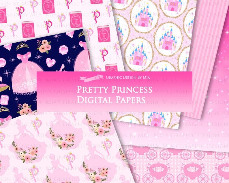 Princess, Princess Dress, Birthday Part, Princess Party, Royal, Pink, Princess Digital Paper Pack Instant Download DP111 image 3