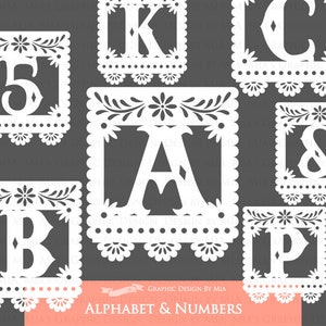 White Alphabet & Numbers, Papel Picado, Fiesta, Digital Clip Art - Instant  Download - CA211