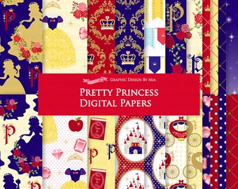 Princess, Princess Dress, Birthday Part, Princess Party, Royal, Snow White, Princess Digital Paper Pack - Instant Download - DP199