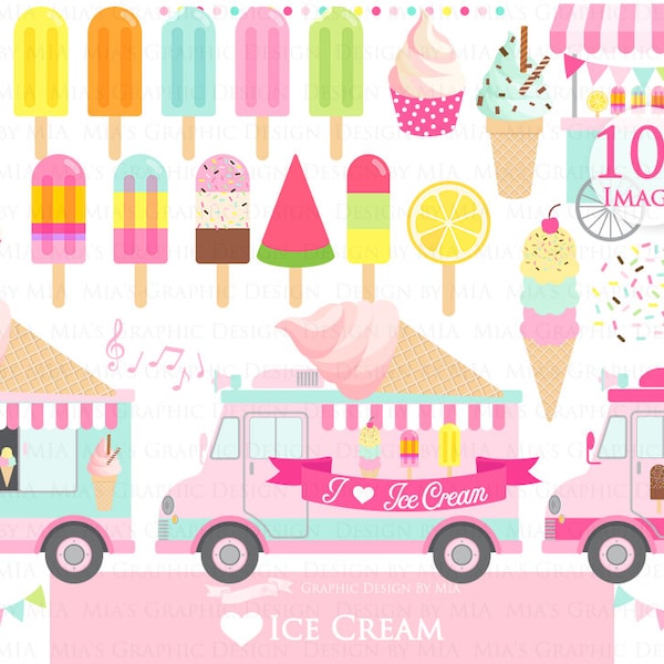 Ice Cream, Ice Cream Truck, Ice Cream Party, Popsicle, Ice Cream Cart, Ice Cream Cone Clip Art - Instant Download - CA201