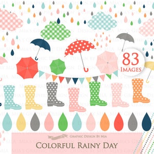 Rain Clipart, Rain Boots, Umbrella, Rain Images, Raindrop, Clouds, Colorful Cloud, Colorful Rainy Day Clip Art - Instant  Download - CA005