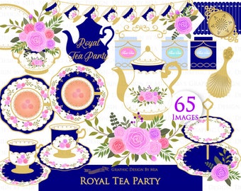 Tea, Tea Party, Tea Cup, Afternoon Tea, Rose, Royal Blue Tea Clip Art - Instant Download - CA100