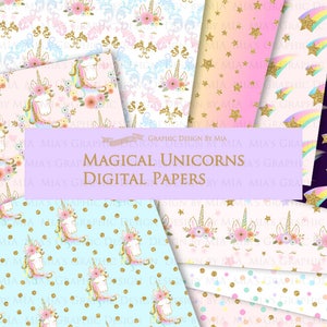 Magical Unicorns, Unicorn Horns, Unicorn faces, Unicorn heads, Gold Glitter Unicorns, Einhorn, Unicorn Clip Art Digital Paper Set image 8