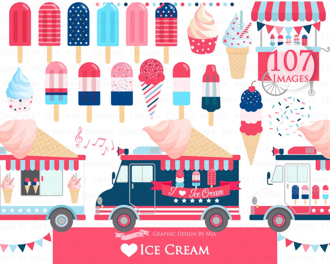 Ice Cream, Ice Cream Truck, Red, White & Blue, Ice Cream Party