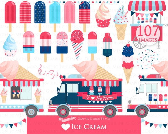 Ice Cream Ice Cream Truck Red White Blue Ice Cream Party
