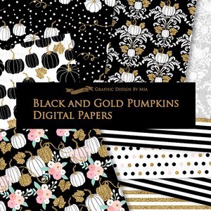 Black and Gold Pumpkins, Pumpkin, Black Pumpkin, Gold Pumpkin, Pumpkin Digital, Pumpkin Clip Art Digital Paper Set image 9