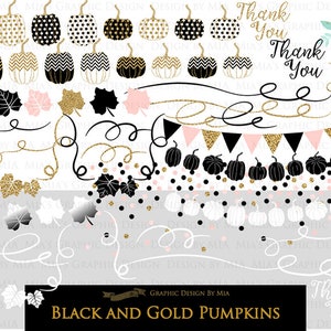 Black and Gold Pumpkins, Pumpkin, Black Pumpkin, Gold Pumpkin, Pumpkin Digital, Pumpkin Clip Art Digital Paper Set image 5