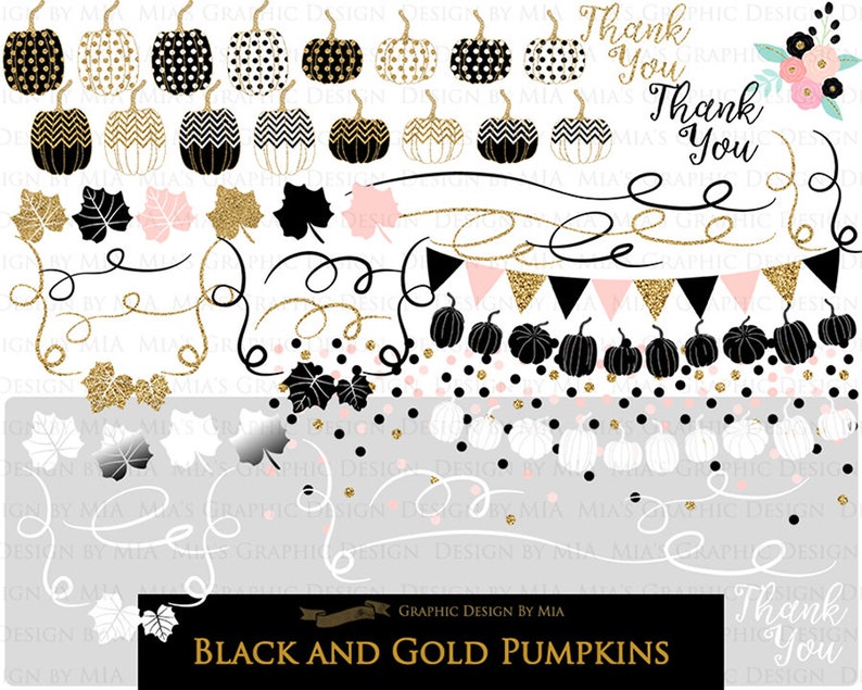 Black and Gold Pumpkins, Pumpkin, Black Pumpkin, Gold Pumpkin, Pumpkin Digital, Pumpkin Clip Art Digital Paper Set image 5