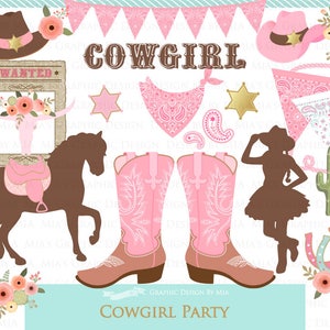 Cowgirl Clip Art, Cowgirl Digital, Cowgirl Party, Cowgirl Boots, Cowboy Boots, Pink - CA157