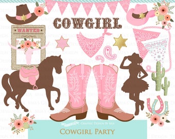 Cowgirl Clip Art, Cowgirl Digital, Cowgirl Party, Cowgirl Boots, Cowboy Boots, Pink - CA157