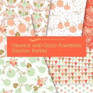 Orange and Gold Pumpkins, Pumpkin, Orange Pumpkin, Gold Pumpkin, Pumpkin Digital, Pumpkin Clip Art Digital Paper Set image 8