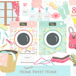 Cleaning, Chores Clipart, Laundry, Household Chores, Housework, Chores House Clip Art - Instant Download - CA213