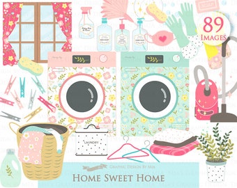 Cleaning, Chores Clipart, Laundry, Household Chores, Housework, Chores House Clip Art - Instant Download - CA213