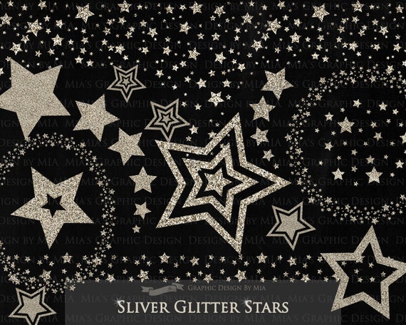 絵画 SILVER SCREEN STARS Silver Glitter Star Isolated On White Background High-Res