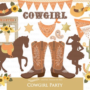 Cowgirl Clip Art, Cowgirl Digital, Cowgirl Party, Cowgirl Boots, Cowboy Boots, Sunflower Clip Art - CA156