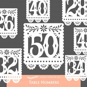 White Table Numbers 26-50, Wedding Table Numbers, Papel Picado, Fiesta Clip Art - Instant  Download - CA207
