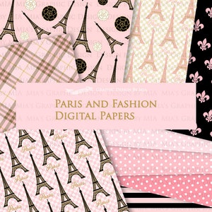 Paris, Paris Digital, Fashion Digital Paper, Eiffel Tower, Chandelier, Monogram Bag, Quilted Handbag, Fashion Themed Digital Paper DP105 image 4