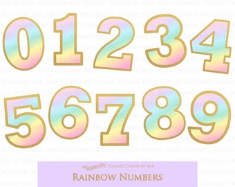 Rainbow Numbers, Flat Gold Numbers, Number Clip Art - Instant  Download - LE037