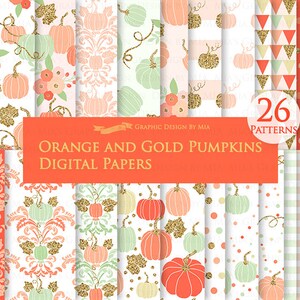 Orange and Gold Pumpkins, Pumpkin, Orange Pumpkin, Gold Pumpkin, Pumpkin Digital, Pumpkin Clip Art Digital Paper Set image 6