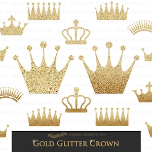 Gold Crown, Gold Glitter, Crown Digital, Crown Clip Art - Instant Download - CA027