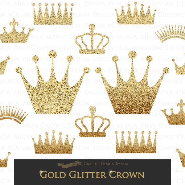 Gold Crown, Gold Glitter, Crown Digital, Crown Clip Art - Instant Download - CA027