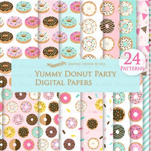 Donut, Yummy Donut Party, Doughnut, Donut Sprinkle Digital Paper Pack Instant Download DP064 image 1